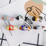 Colorful Plum Blossom Small Fish Beaded Ceramic Clay Pottery Pendant