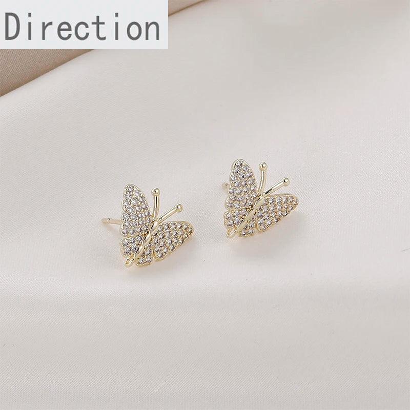 14k Full Diamond Butterfly Stud Earrings DIY Jewelry