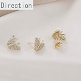 14k Full Diamond Butterfly Stud Earrings DIY Jewelry