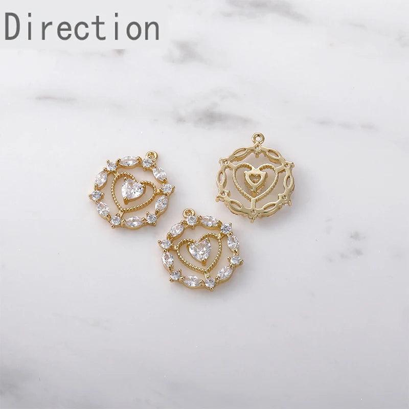 Hearts Copper Plated 14K Zircon Pendant for DIY Jewelry