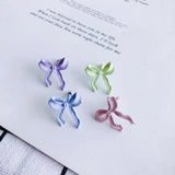 Solid Bow Stud Earrings Female Versatile Gentle Stud Earrings