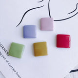 Vintage Resin Square Solid Patch Green Turmeric Stud Earrings