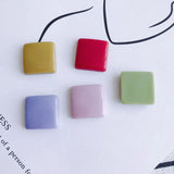 Vintage Resin Square Solid Patch Green Turmeric Stud Earrings