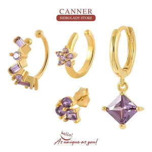 4Pcs Purple Zirconia Stud Earrings Set for Women