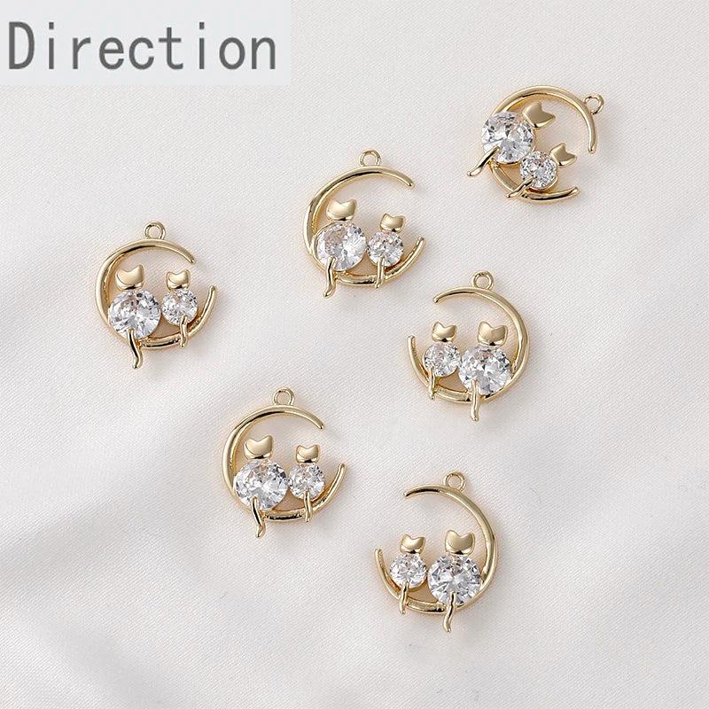 14k Gold-Plated Moon Cat Zircon Pendant DIY Accessory