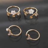 Mermaid Shell Pearl Zircon Ring Adjustable Ring DIY Jewelry