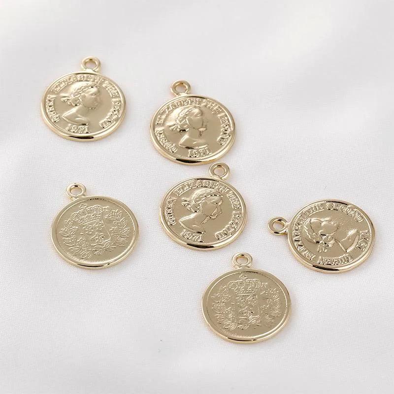 14K Retro Coin Pendant for Jewelry Making