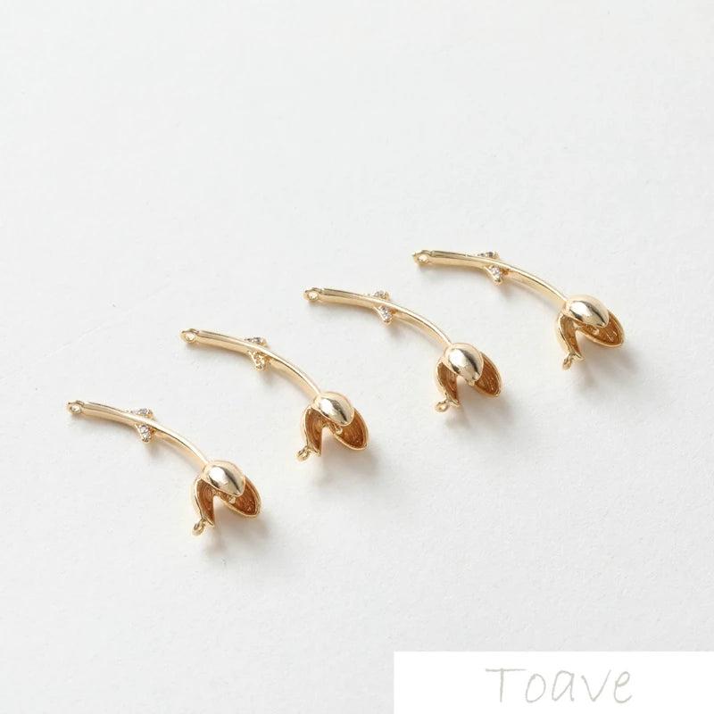 18K Plated Tulip Pendant DIY Double Hanging Necklace Ear Stud 2pcs