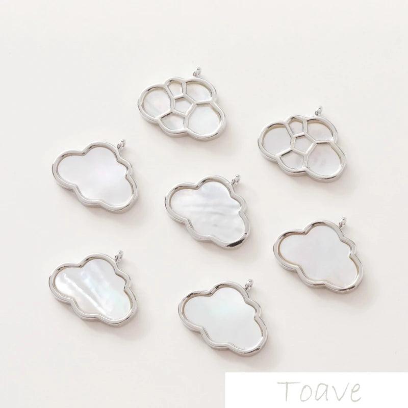 14K Gold-Plated Shell Cloud Pendant Ear Stud Necklace DIY Beaded Material 2pcs