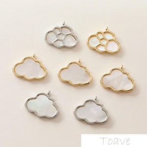 14K Gold-Plated Shell Cloud Pendant Ear Stud Necklace DIY Beaded Material 2pcs