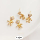 14K Zircon Bear Pearl Pendant & Earrings DIY Inlay Accessory