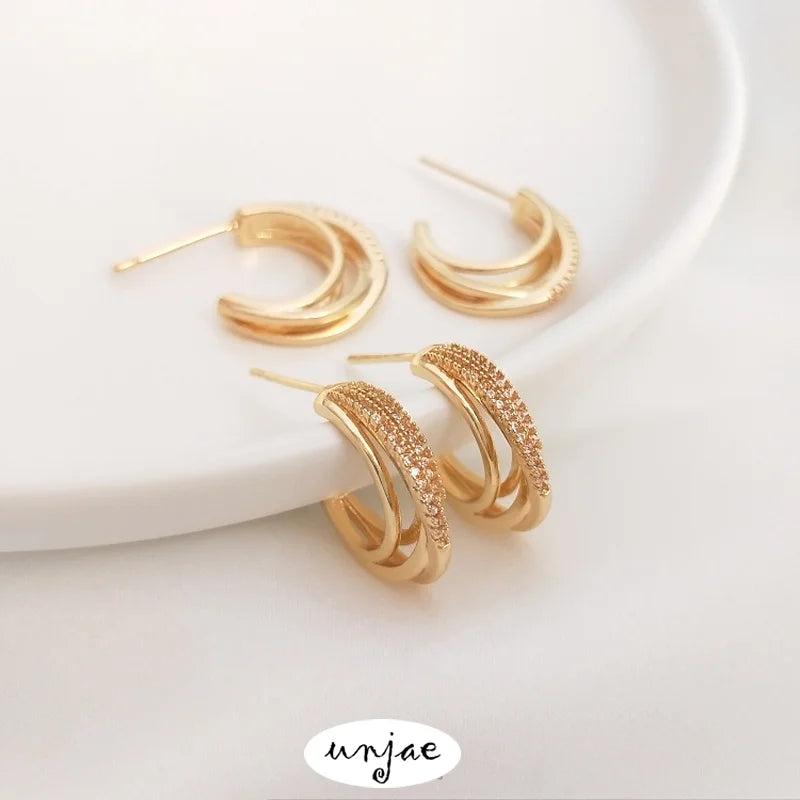 Micro Zircon C-Ring Earrings 14K S925 Silver Needle Feminine Earrings