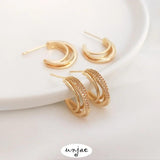 Micro Zircon C-Ring Earrings 14K S925 Silver Needle Feminine Earrings