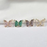 Copper Plated 14K Crystal Zircon Butterfly Pendant DIY Earring Necklace 2pcs