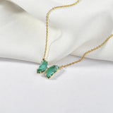 Copper Plated 14K Crystal Zircon Butterfly Pendant DIY Earring Necklace 2pcs