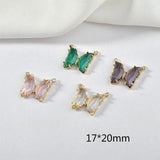 Copper Plated 14K Crystal Zircon Butterfly Pendant DIY Earring Necklace 2pcs