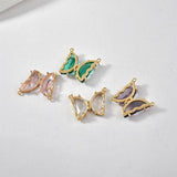 Copper Plated 14K Crystal Zircon Butterfly Pendant DIY Earring Necklace 2pcs