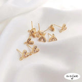 14K Inlaid Zircon Heart Earrings DIY Jewelry 2PCS