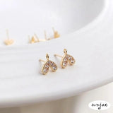 14K Inlaid Zircon Heart Earrings DIY Jewelry 2PCS