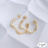 925 Silver Pin Earrings, 14K French Abstract Curve Earrings