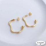 925 Silver Pin Earrings, 14K French Abstract Curve Earrings