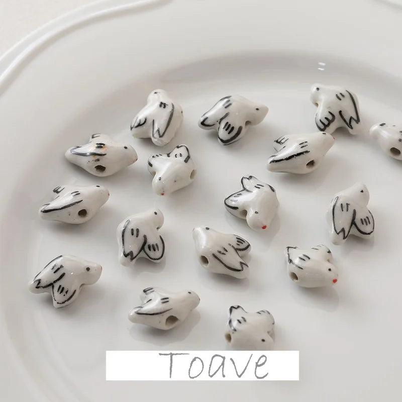 Hand-Painted Ceramic Bird Bead Necklace DIY Material