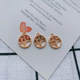 Copper Gold-Plated Zircon Tree Pendant Necklace Earring Set