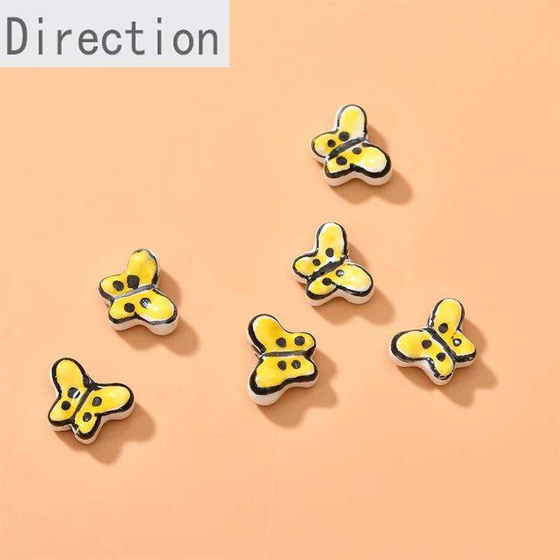 Butterfly Hand-Painted Ceramic Loose Beads DIY Jewelry Pendant