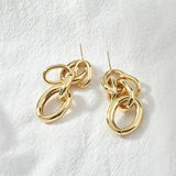 Geometric Oval Tube Chain Silver Needle Earrings 18k Plated DIY Accessories