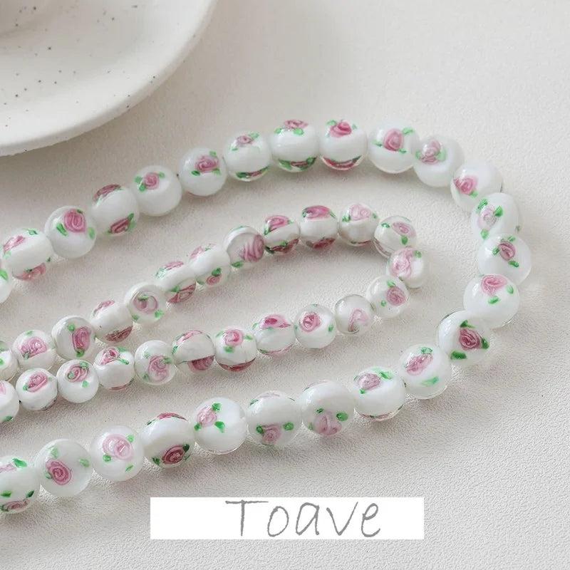 Pink Flower Glass Beads DIY Retro Material Accessories