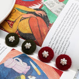 Wool Knitting Pearl Flower Patch DIY Hand Jewelry Earrings 4 pcs