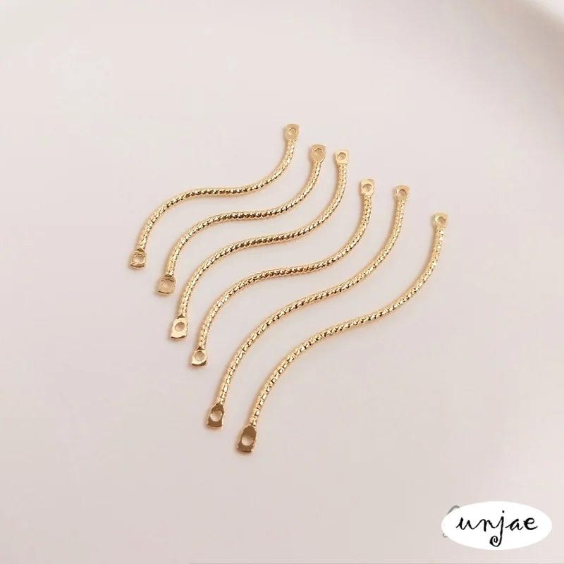 14K Real Thread Wavy Twisted Rod Double Hanging DIY Earrings
