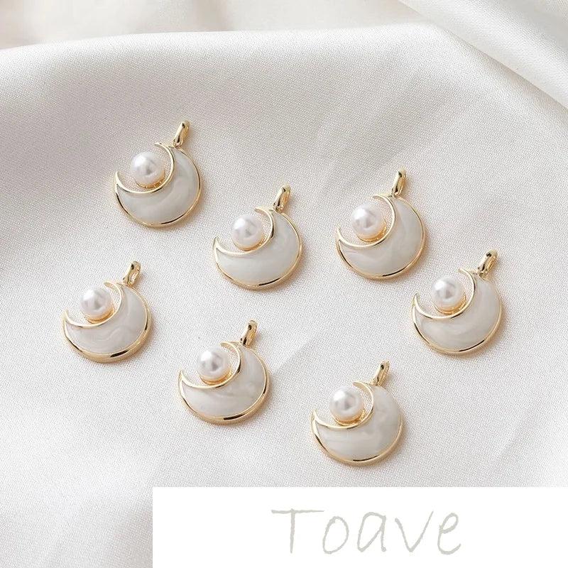 14K Moon Sticky Pearl Pendant DIY Earrings Necklace Material