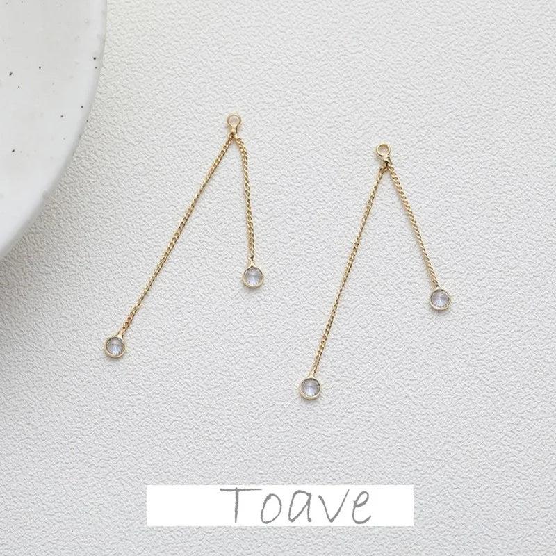 Gold-Plated Double Diamond Tassel Chain Pendant Earrings