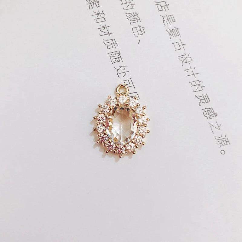 Retro Copper Crystal Zircon Pendant Necklace Set
