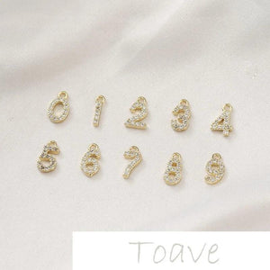 14K Gold-Clad 0-9 Digital Compact Zircon Pendant DIY Bracelet Necklace Earrings