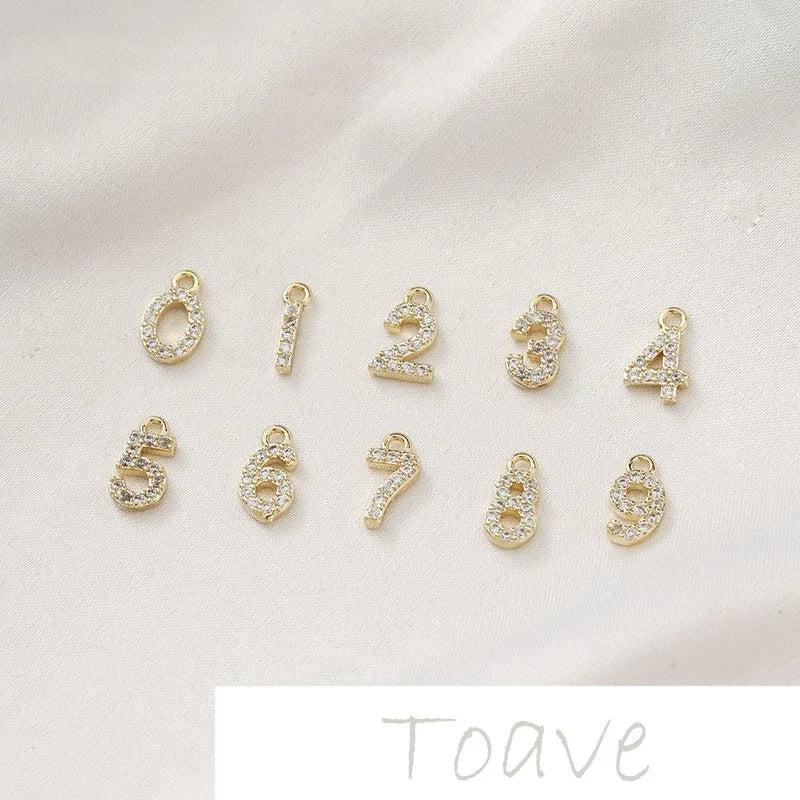 14K Gold-Clad 0-9 Digital Compact Zircon Pendant DIY Bracelet Necklace Earrings