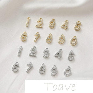14K Gold-Clad 0-9 Digital Compact Zircon Pendant DIY Bracelet Necklace Earrings