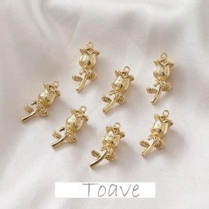 14K Gold-Clad Small Rose Pendant for DIY Earrings