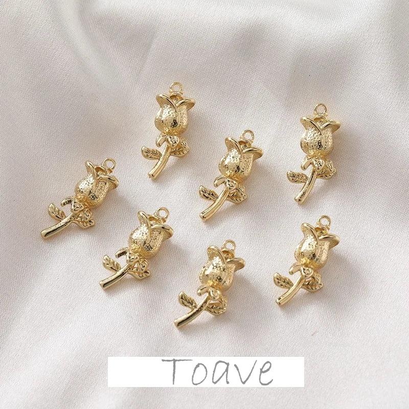 14K Gold-Clad Small Rose Pendant for DIY Earrings