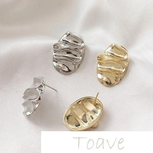 14K Gold-Clad Oval Fold Wavy Earrings