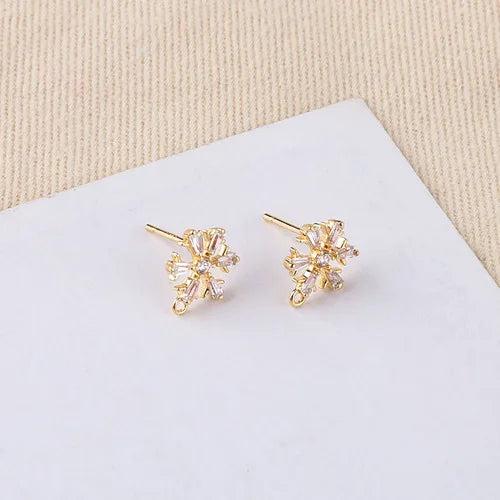 Copper-Plated 18K Zircon Snowflake Leaf Earrings