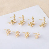 Copper-Plated 18K Zircon Snowflake Leaf Earrings