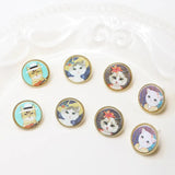 Japanese Cat Oil Painting Silver Stud Earrings
