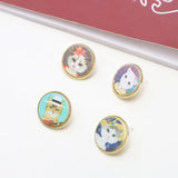 Japanese Cat Oil Painting Silver Stud Earrings