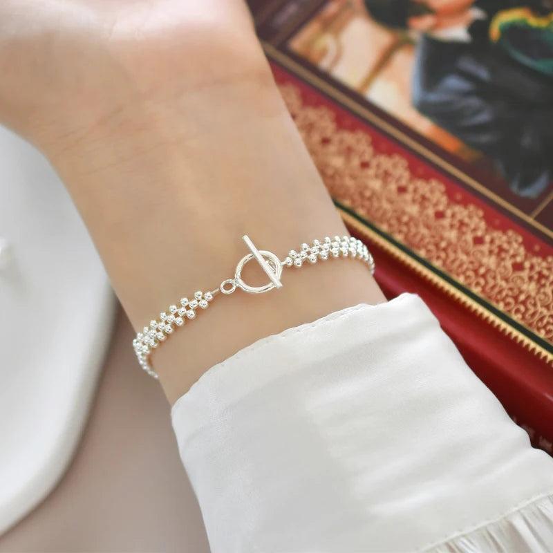 2mm 925 Silver Beads Bracelet Hand-Woven Jewelry for Women
