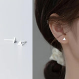 Real. 925 Sterling Silver Matt Triangle Pyramid Stud Earrings