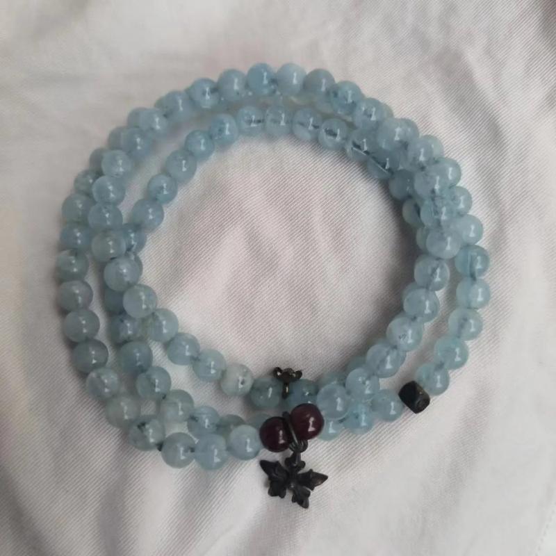 Aquamarine Three Circles Bracelet S925 Silver Crystal Hand Braided Rope Jewelry