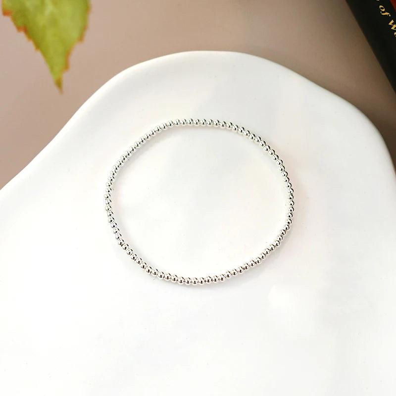 925 Silver 2mm Beads Bracelet for Women