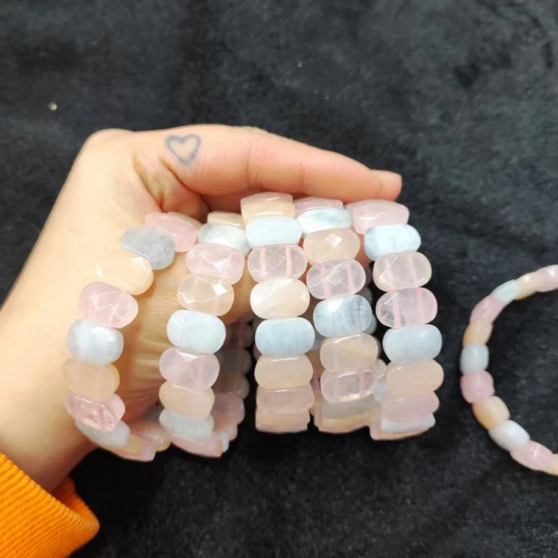 Natural Morganite Stone Beads Bracelet Gemstone Bangle for Woman Gift